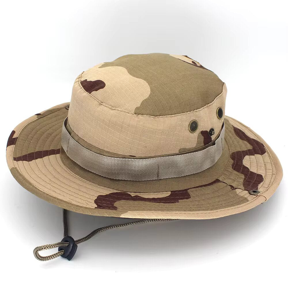 Safari Camping Camo Fisherman Bucket Hat With String