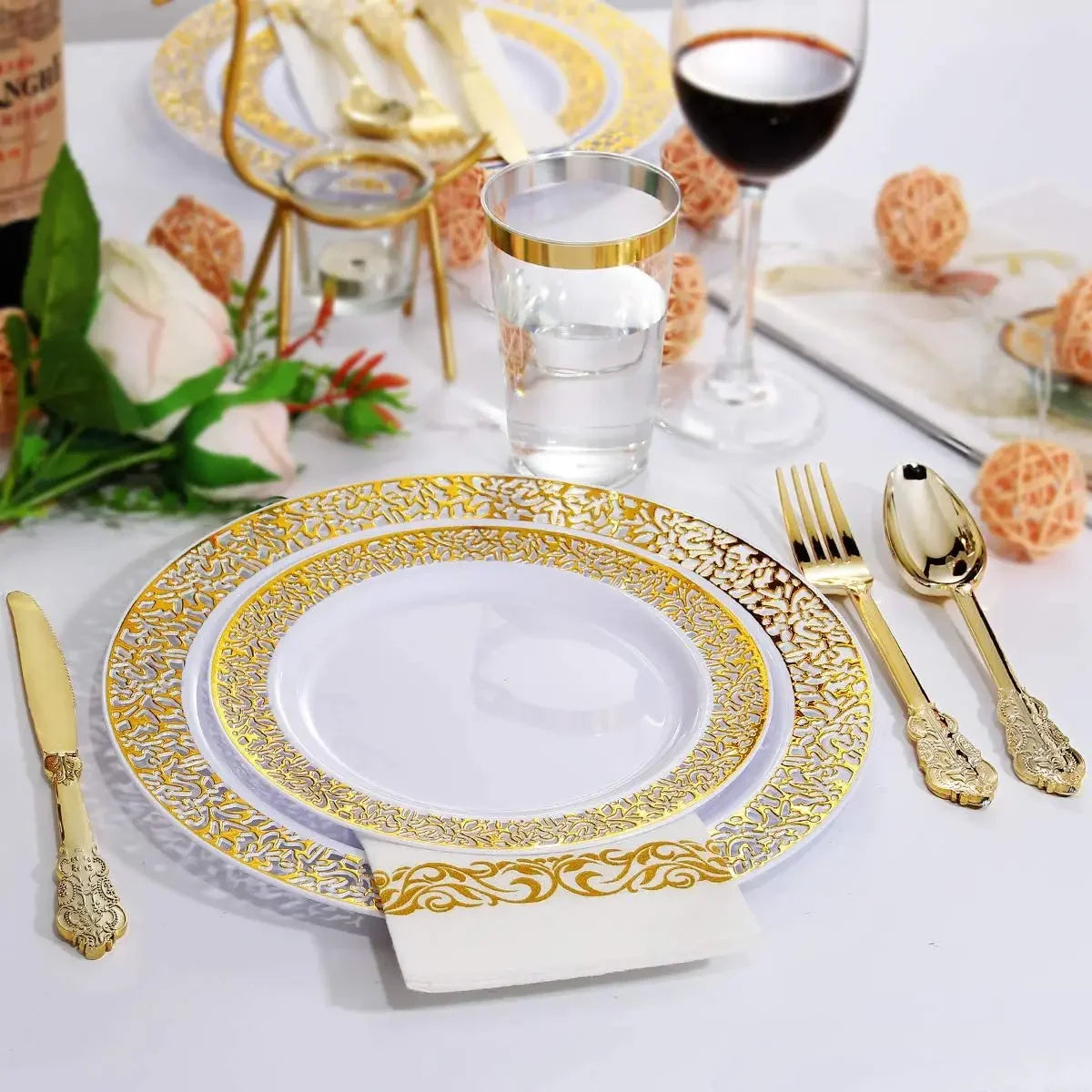 High Quality Disposable Silverware Gold Rim Plastic