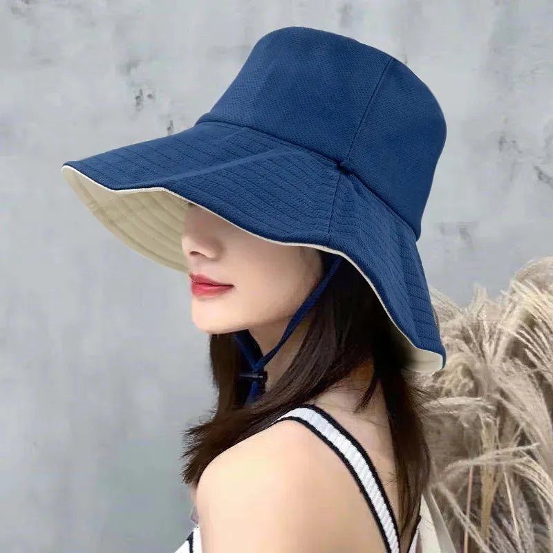 Oversized Reversible Bucket Hat With String