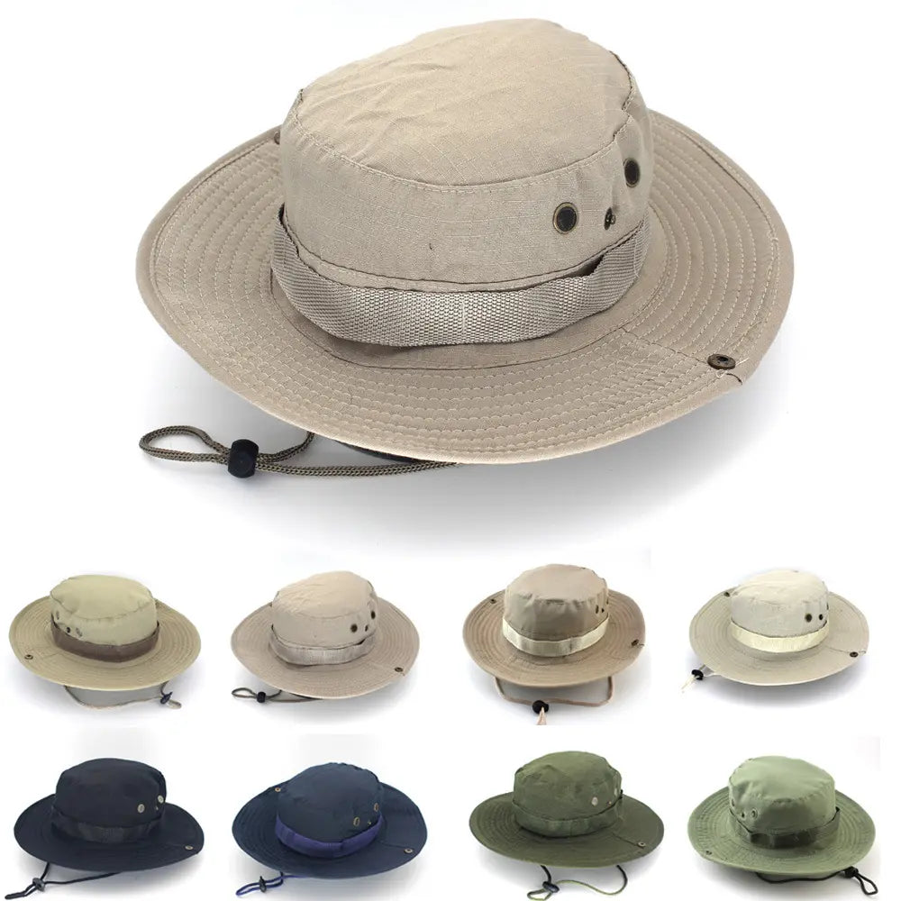 Safari Camping Camo Fisherman Bucket Hat With String