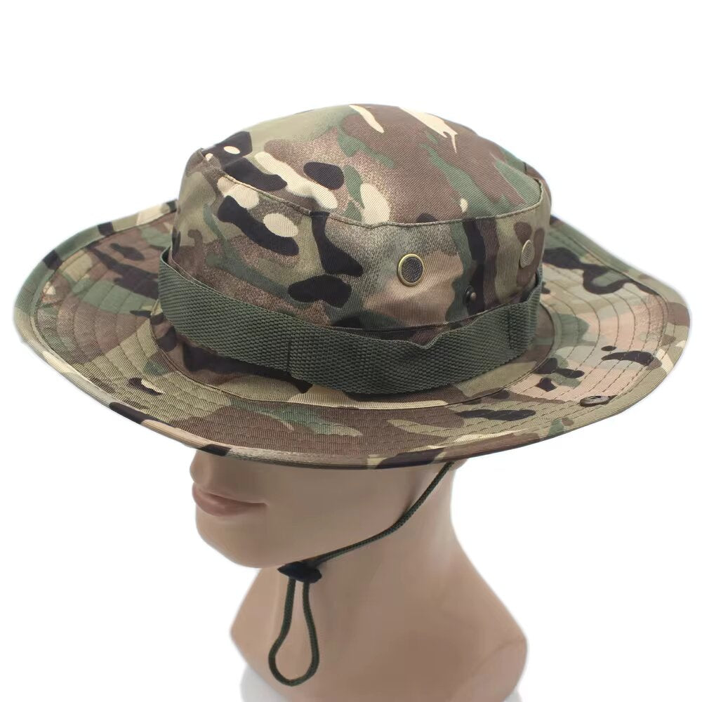 Safari Camping Camo Fisherman Bucket Hat With String