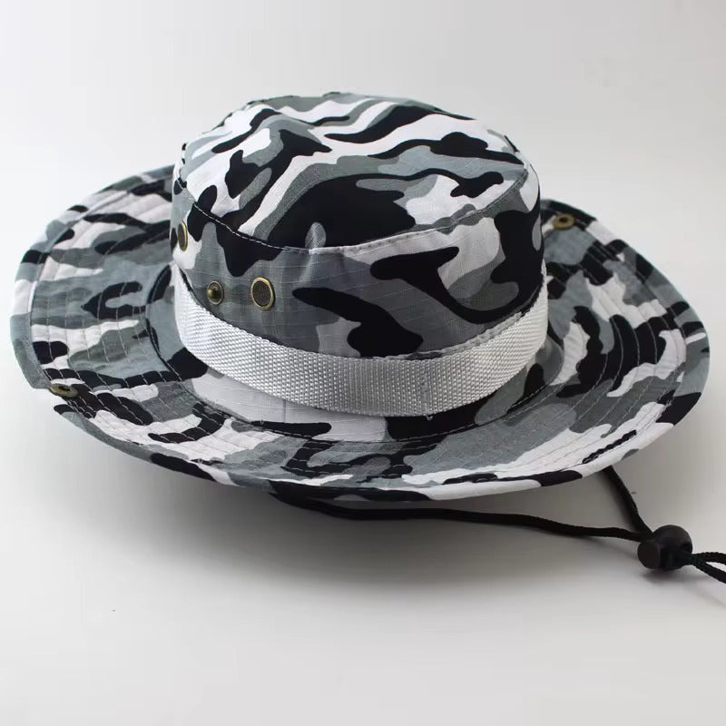 Safari Camping Camo Fisherman Bucket Hat With String