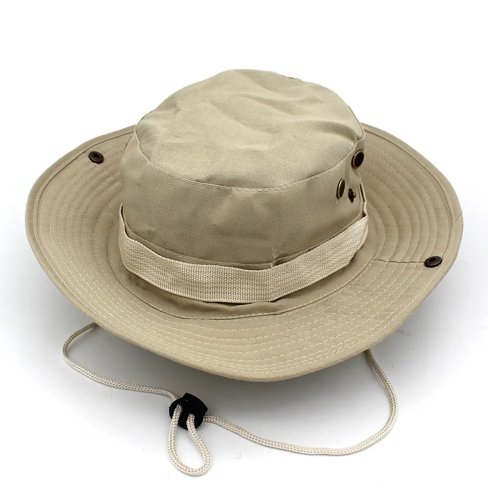 Safari Camping Camo Fisherman Bucket Hat With String