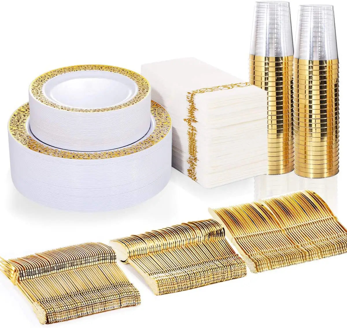 High Quality Disposable Silverware Gold Rim Plastic