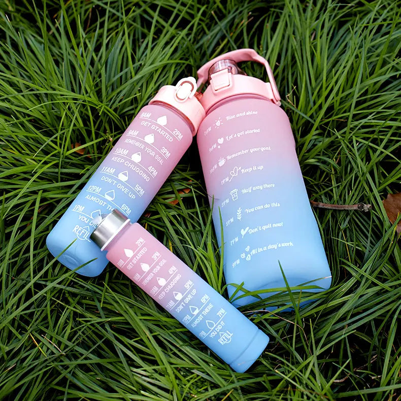 3-in-1 Sport Plastic Gradient Water Bottle with Lid and Straw